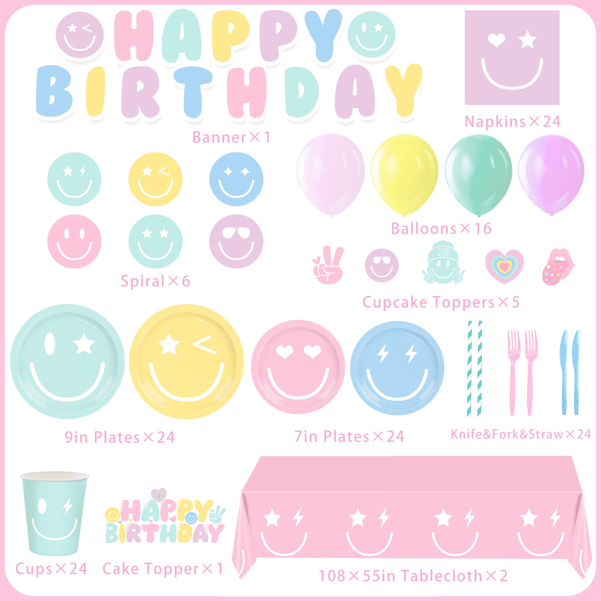 HUIYANFSY smiley face pastel 7-inch plates for kid-friendly portions