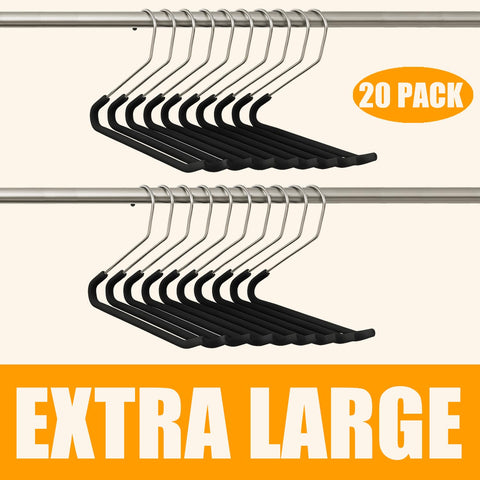 Huji chrome open-ended hangers maximize closet space with non-slip bars.