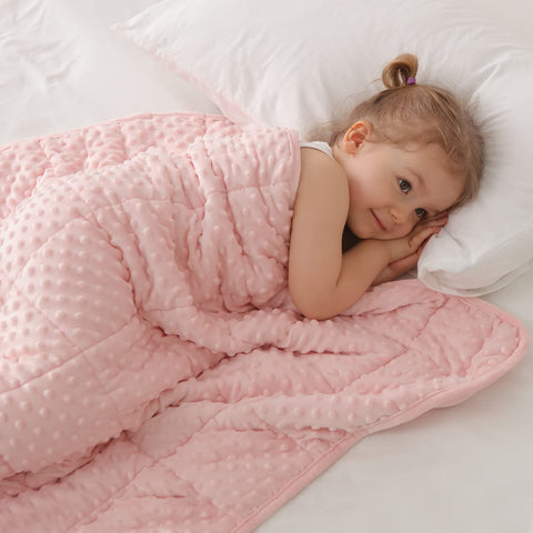 Huloo Sleep Kids weighted blanket 7lbs in pink, plush minky for cozy hugs.