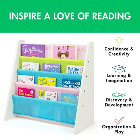 Humble Crew 4-Tier bookshelf pastel finish complements nurseries.