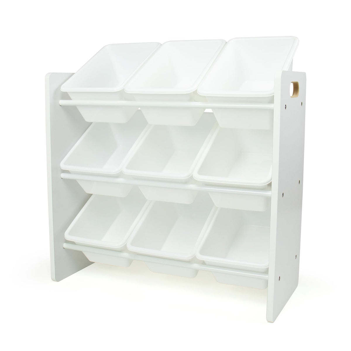 Humble Crew 9-bin toy organizer assembly shows sturdy construction for durable playroom storage.