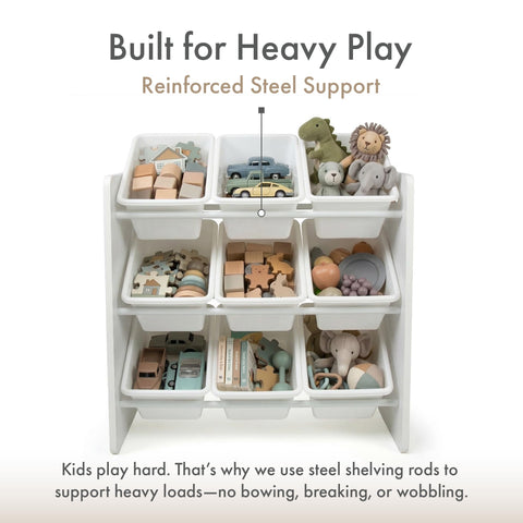 Humble Crew 9 removable bins keep toys sorted and easy for kids to grab.