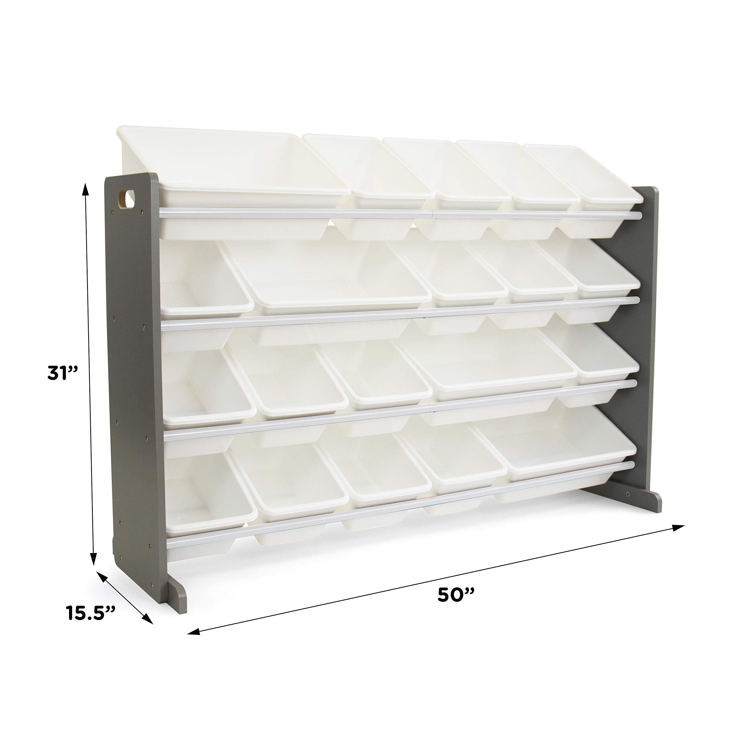 Grey and white finish on Humble Crew adds modern shelf styling.