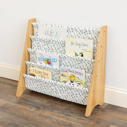 Humble Crew 4-tier organizer keeps books visible and within reach.