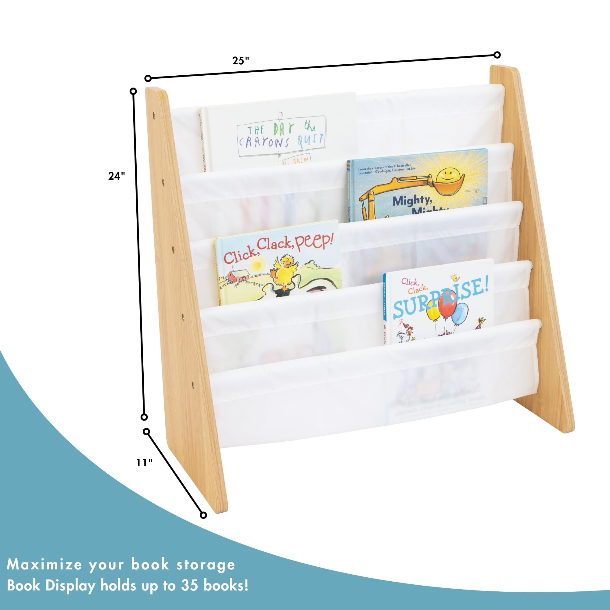 Humble Crew Kids Bookshelf compact dimensions fit small spaces.