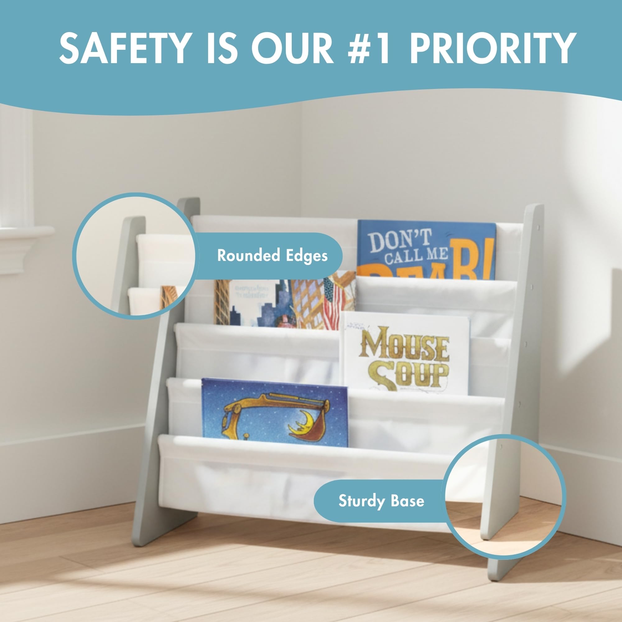 Humble Crew Kids Bookshelf keeps books off the floor for tidier spaces
