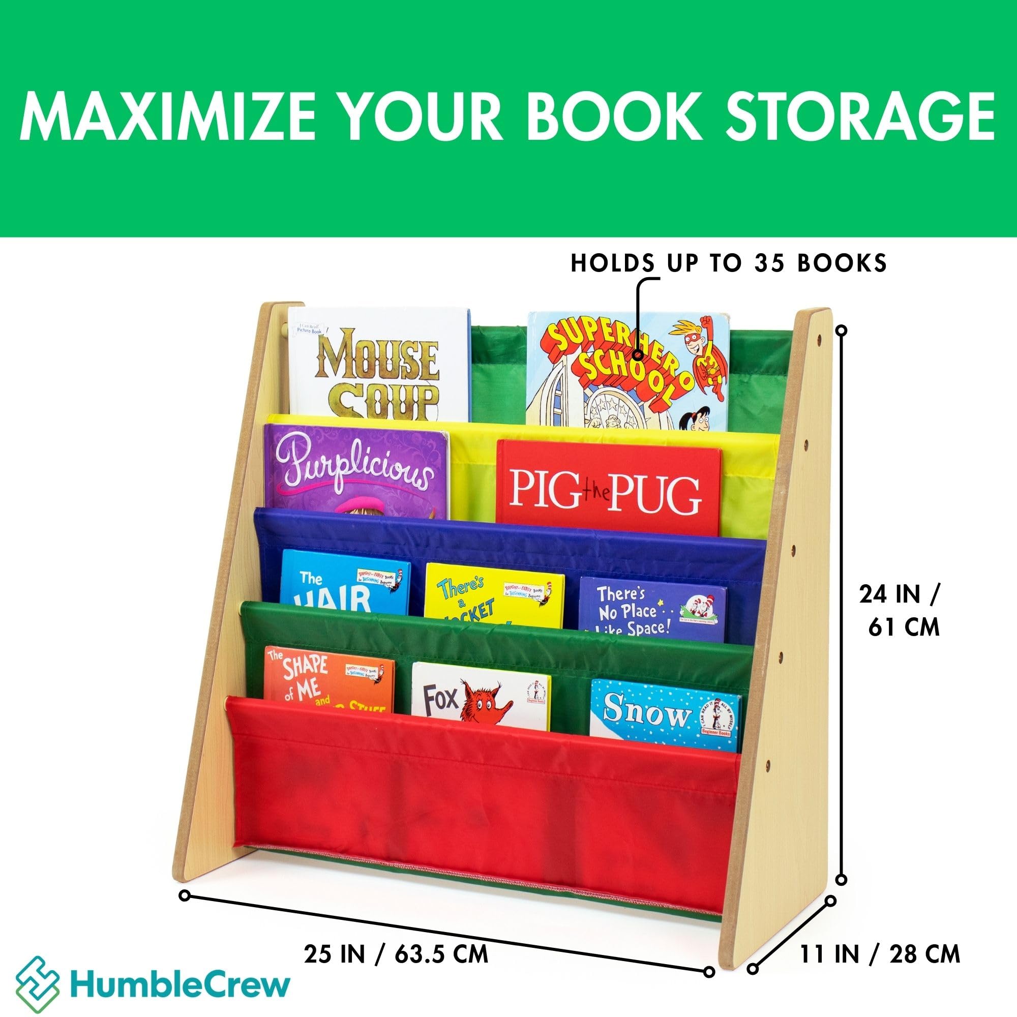 Humble Crew Kids Bookshelf toddler-friendly height supports early independent reading