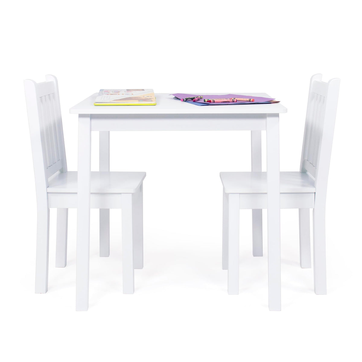 Humble Crew kids table and chair set in white for assembly and early learning activities.