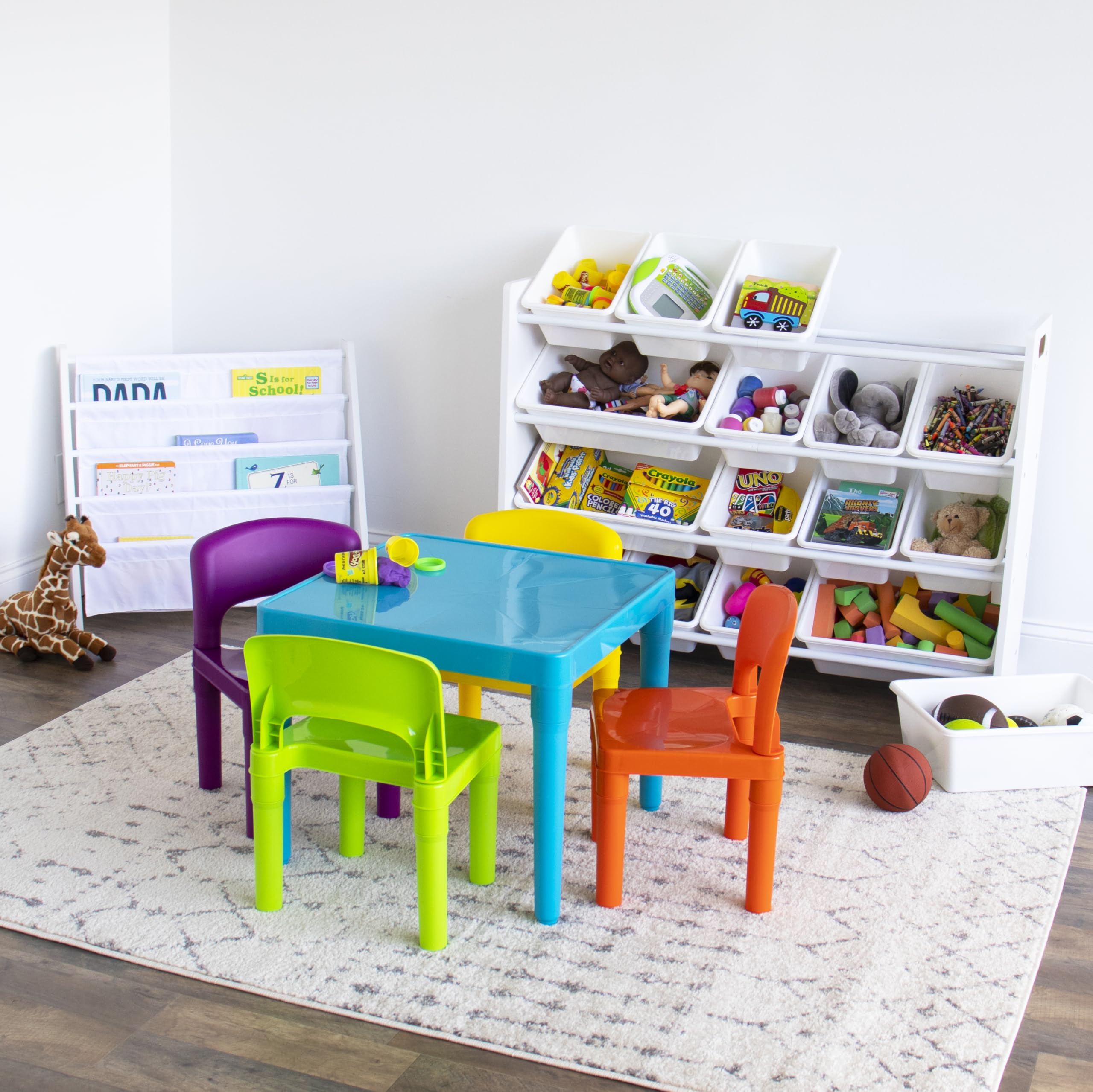 Humble Crew colorful table and chairs arranged for creative activities and snacks.