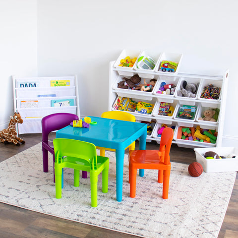 Humble Crew colorful table and chairs arranged for creative activities and snacks.