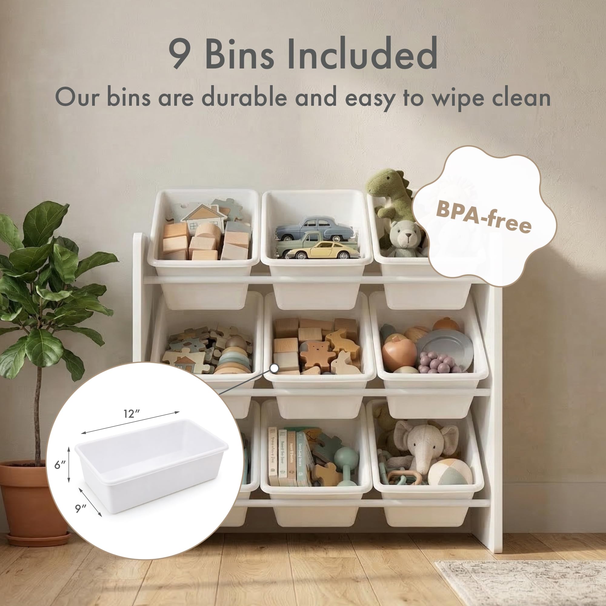 Humble Crew toy organizer side view highlights compact, space-saving design.