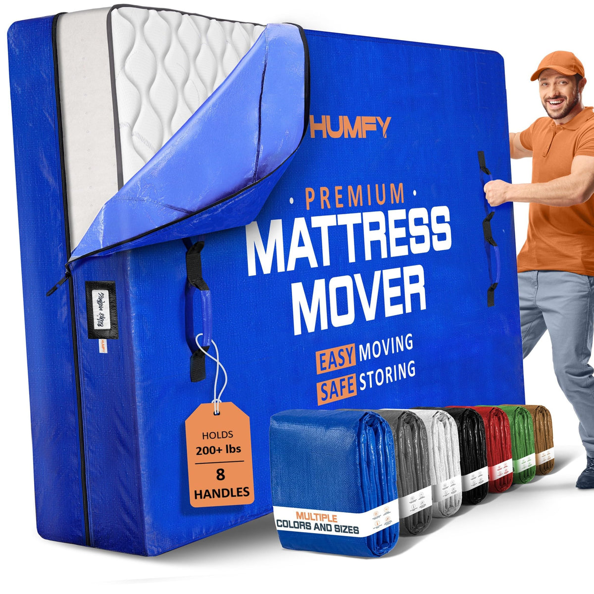 HUMFY mattress bag with eight handles for easy movement