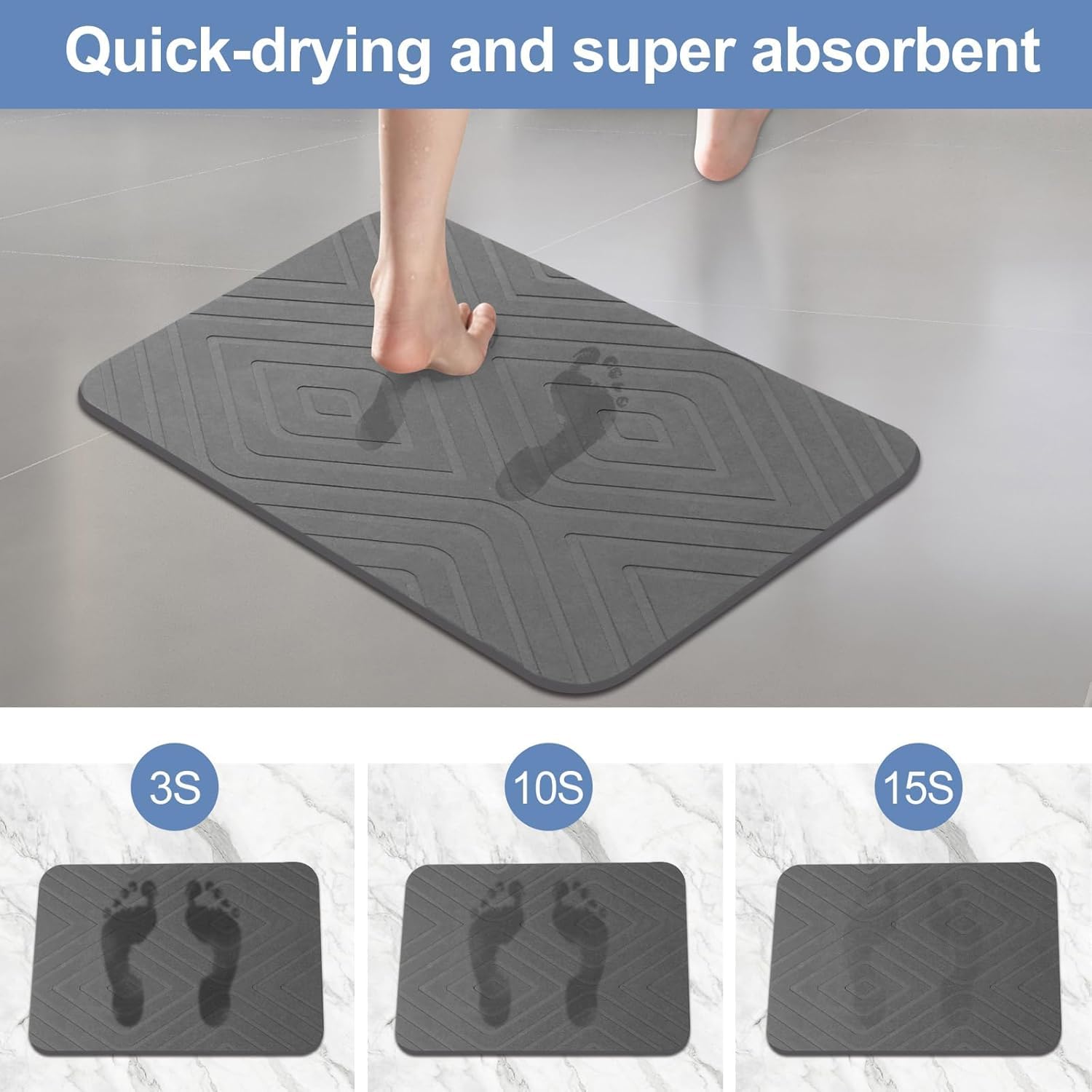 HUMIGA stone bath mats used in kitchen for drying.