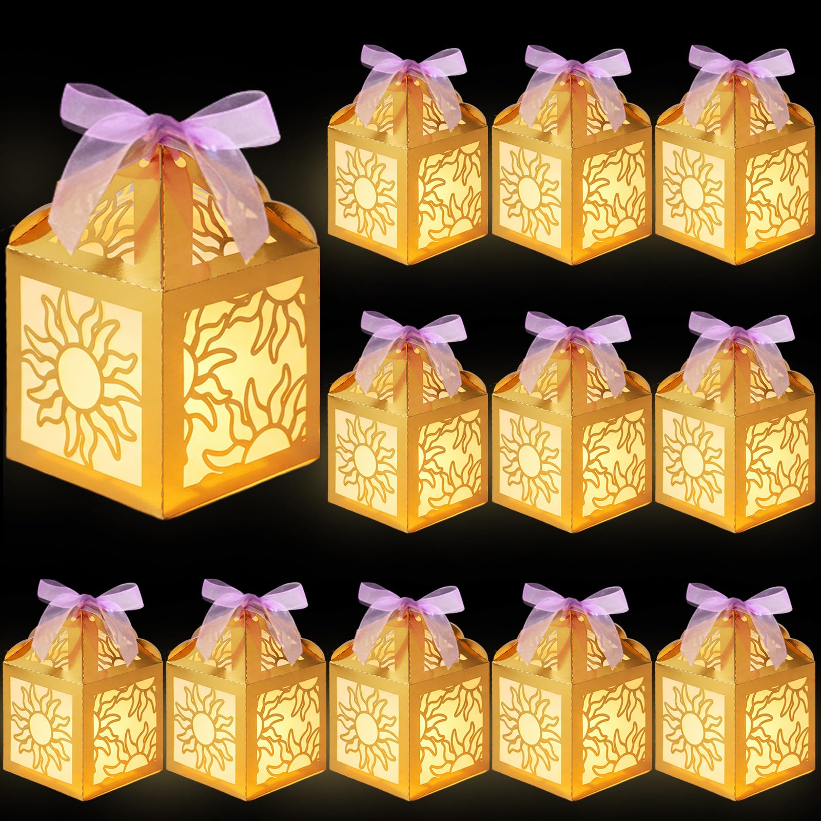 Humyoun gold sun lantern box, easy assembly for instant table centerpiece.