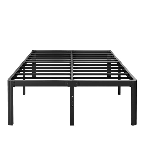 Hunlostten 18in full bed frame side view highlights sturdy metal rails and rounded corners.