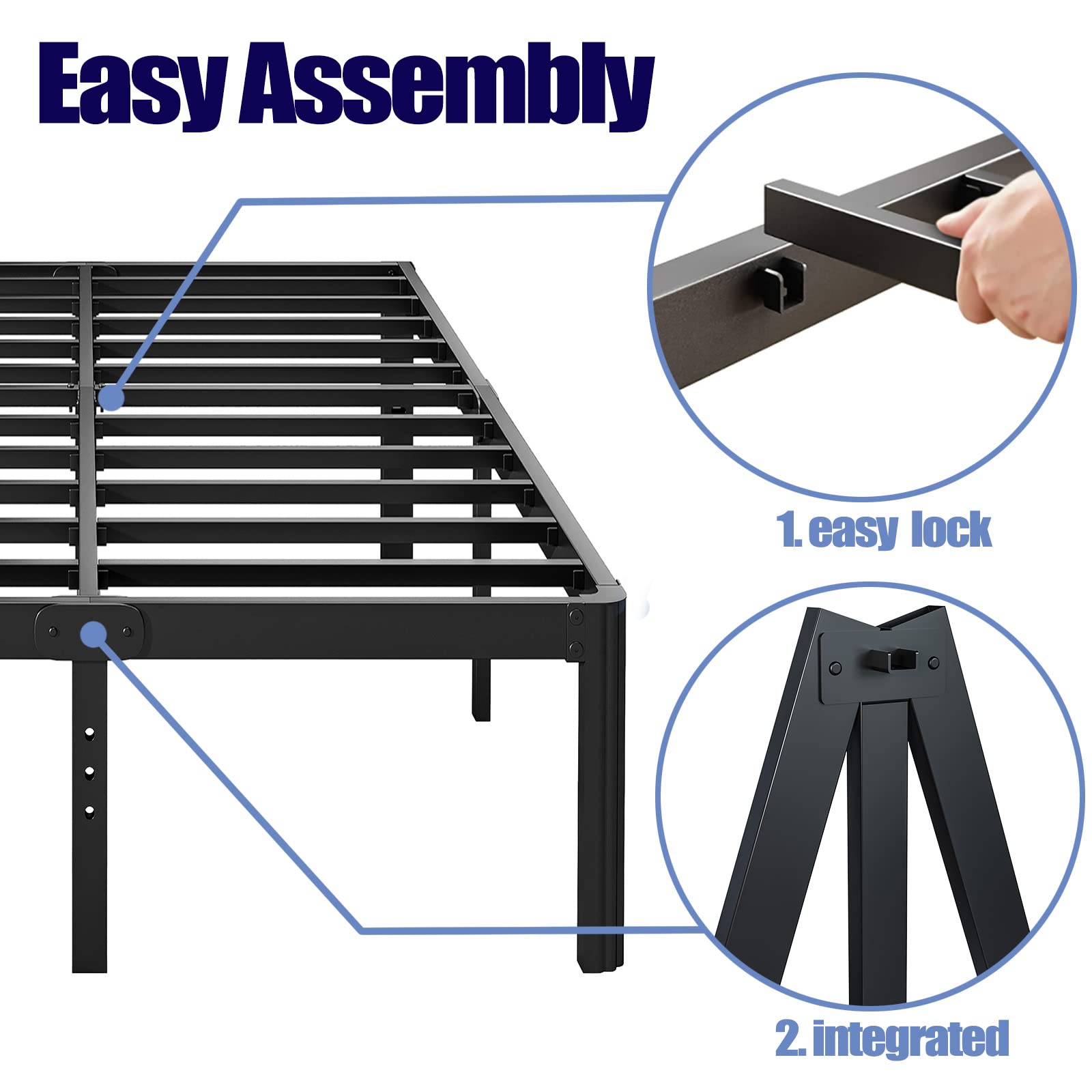 Hunlostten full bed frame offers ample under-bed storage.
