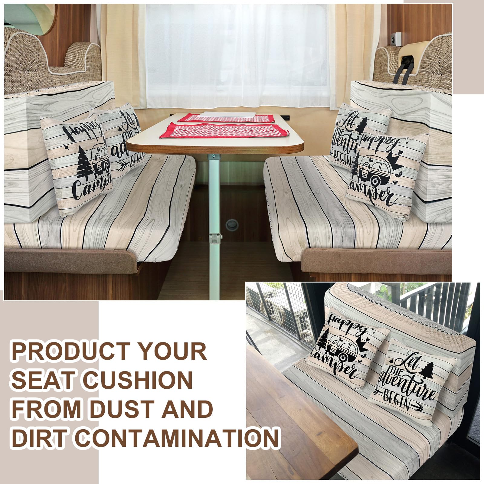 HunnmingRe bench cover woodgrain pattern rustic RV look