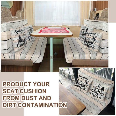 HunnmingRe bench cover woodgrain pattern rustic RV look