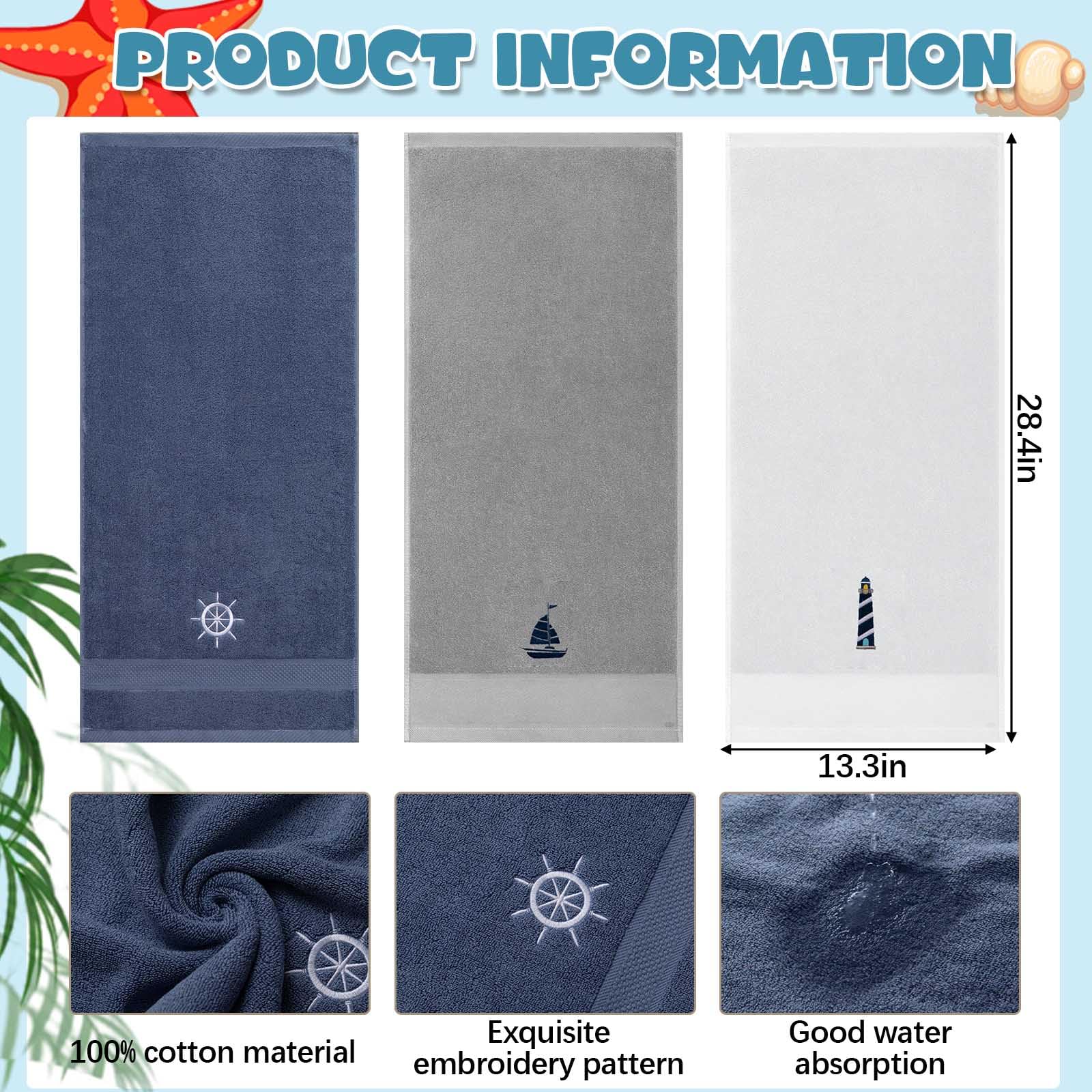HunnmingRe nautical towel featuring a wheel embroidery for stylish marine decor.
