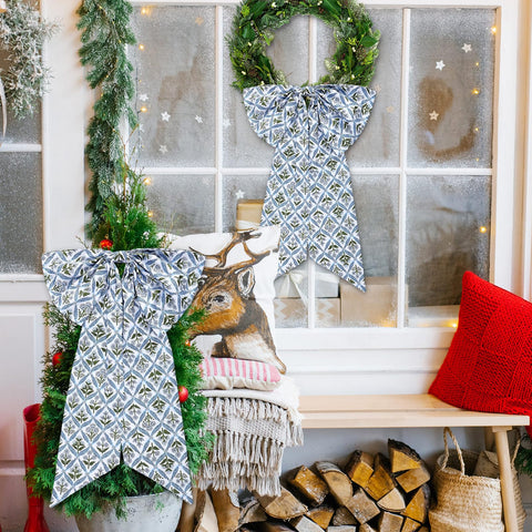 HunnmingRe blue block print wreath sash elevating seasonal home decor