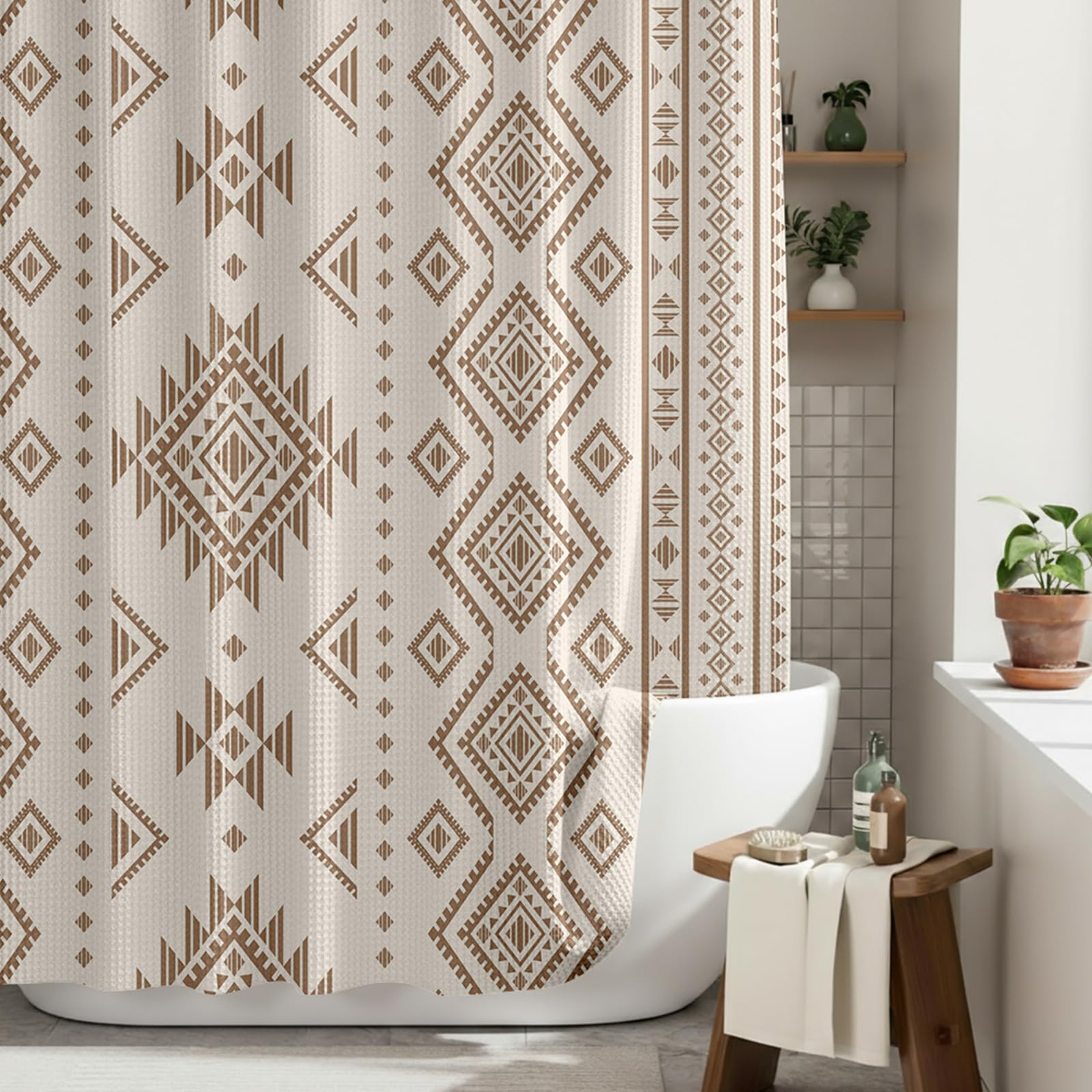 HunnmingRe Western curtain with waffle Southwest Aztec pattern for stylish privacy