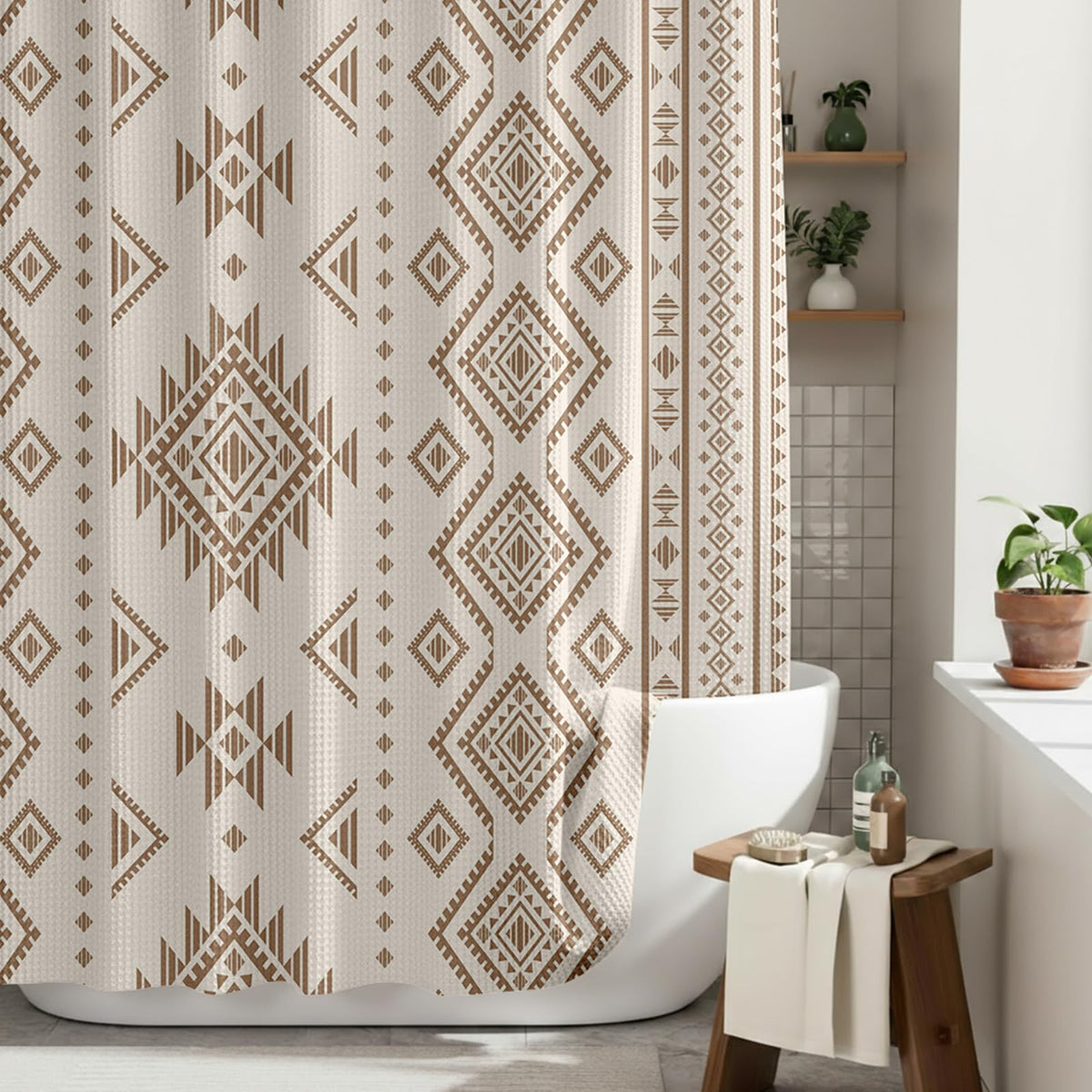 HunnmingRe Western curtain with waffle Southwest Aztec pattern for stylish privacy