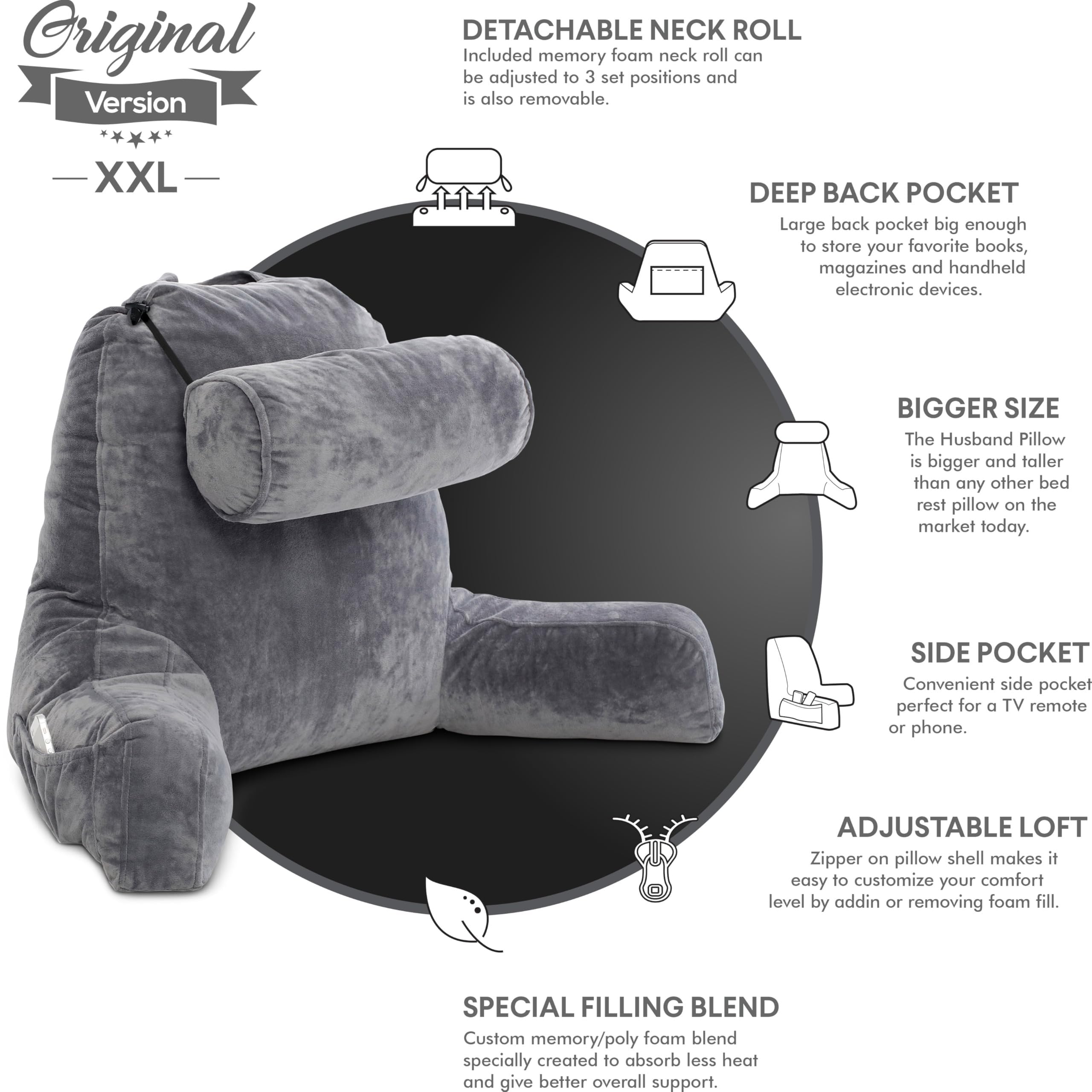 Husband Pillow XXL side pockets keep essentials within reach