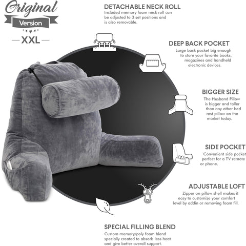 Husband Pillow XXL side pockets keep essentials within reach