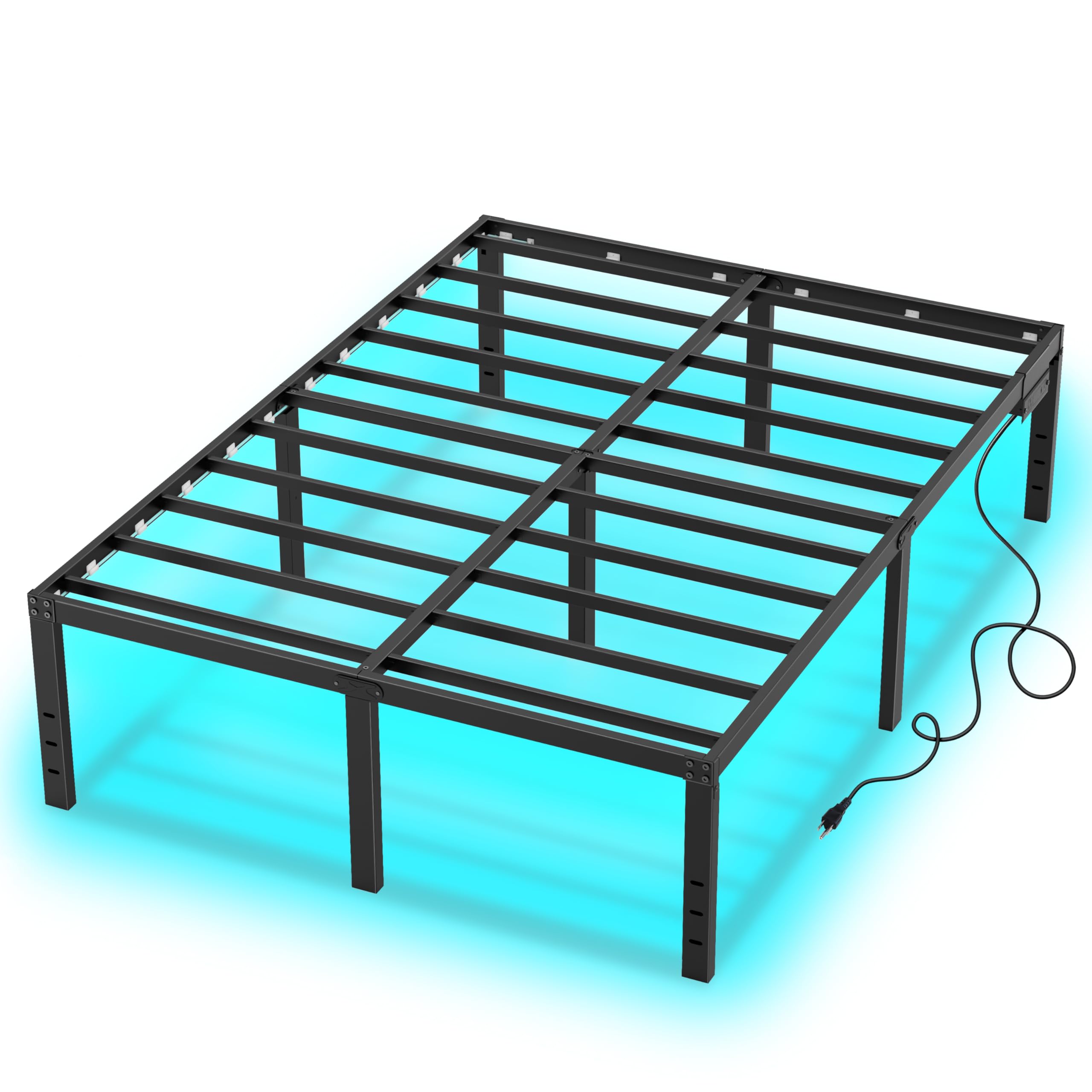 HusDream full bed frame with LED lights side view enhances ambient mood for evenings