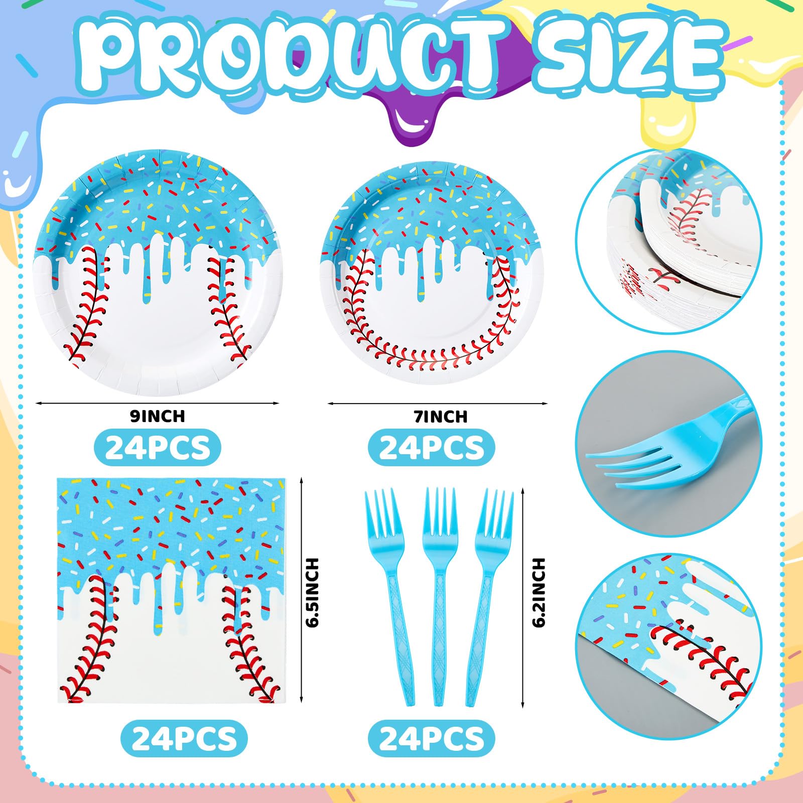 Hushee baseball ice-cream drip plates 7in for desserts at team events