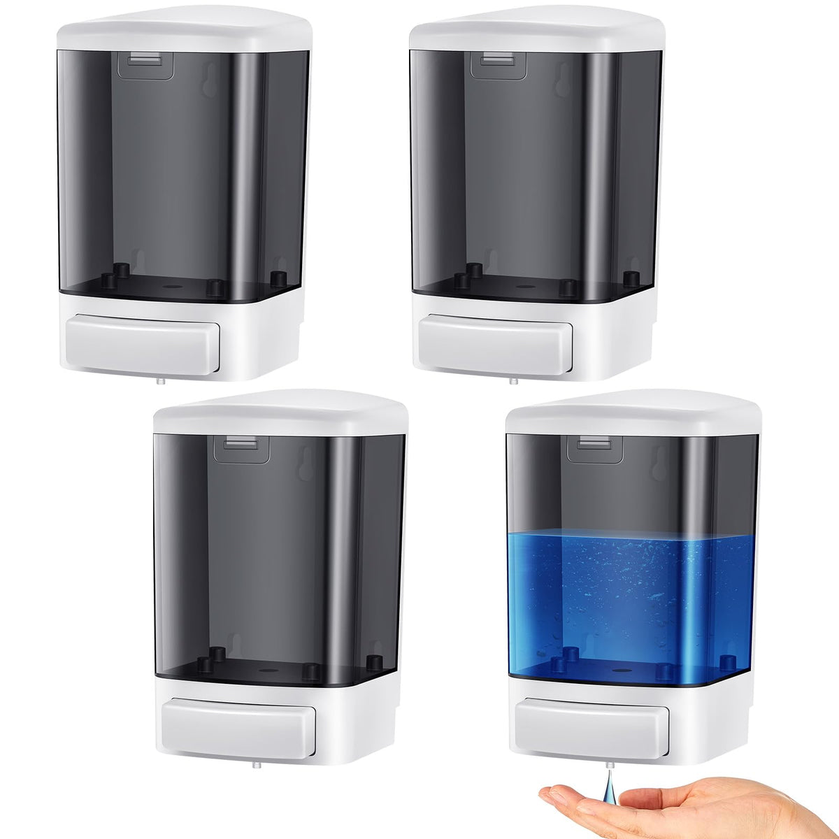 Hushee four-pack wall-mounted dispenser on wall for easy multi-room refills