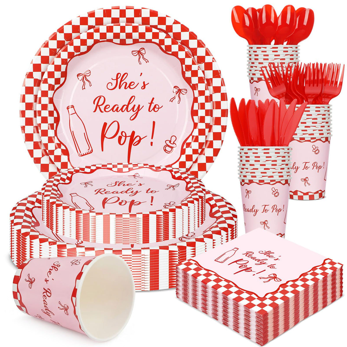 Hushee She's Ready to Pop tableware assembly for cohesive baby shower décor