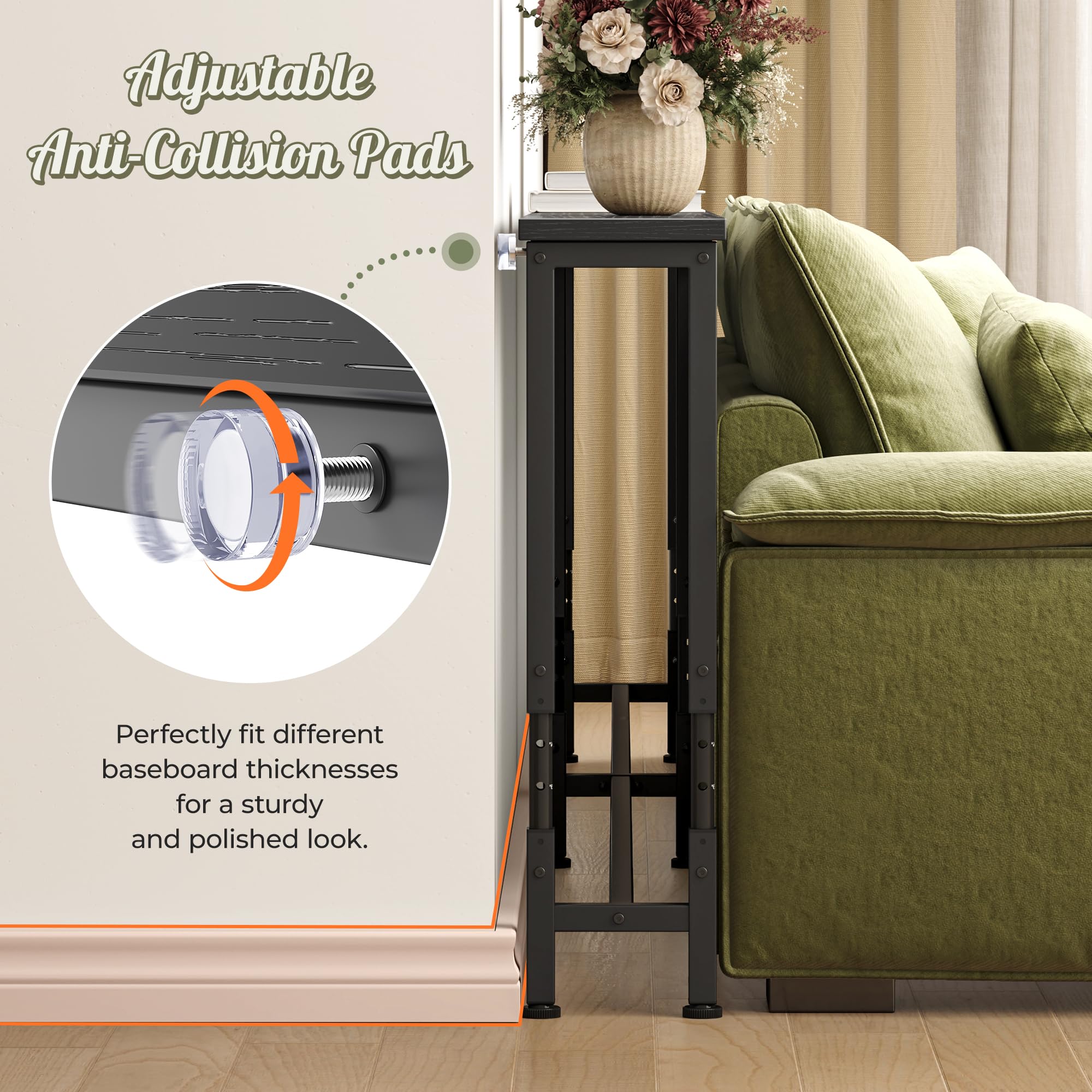 Huuger 110.2-inch sofa table anti-tip kit and floor-protecting feet for safety.
