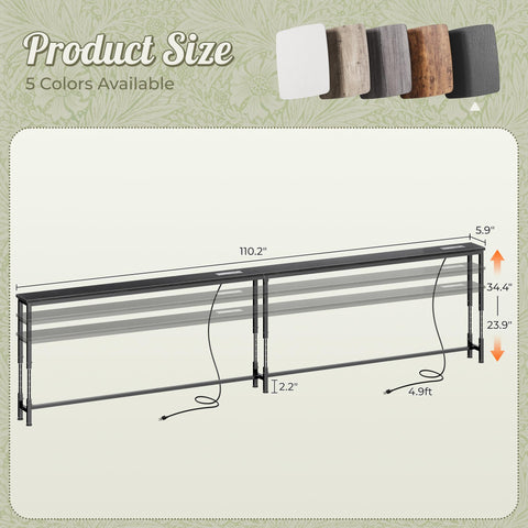 Huuger 110.2-inch sofa table quick assembly with labeled parts and included tools.