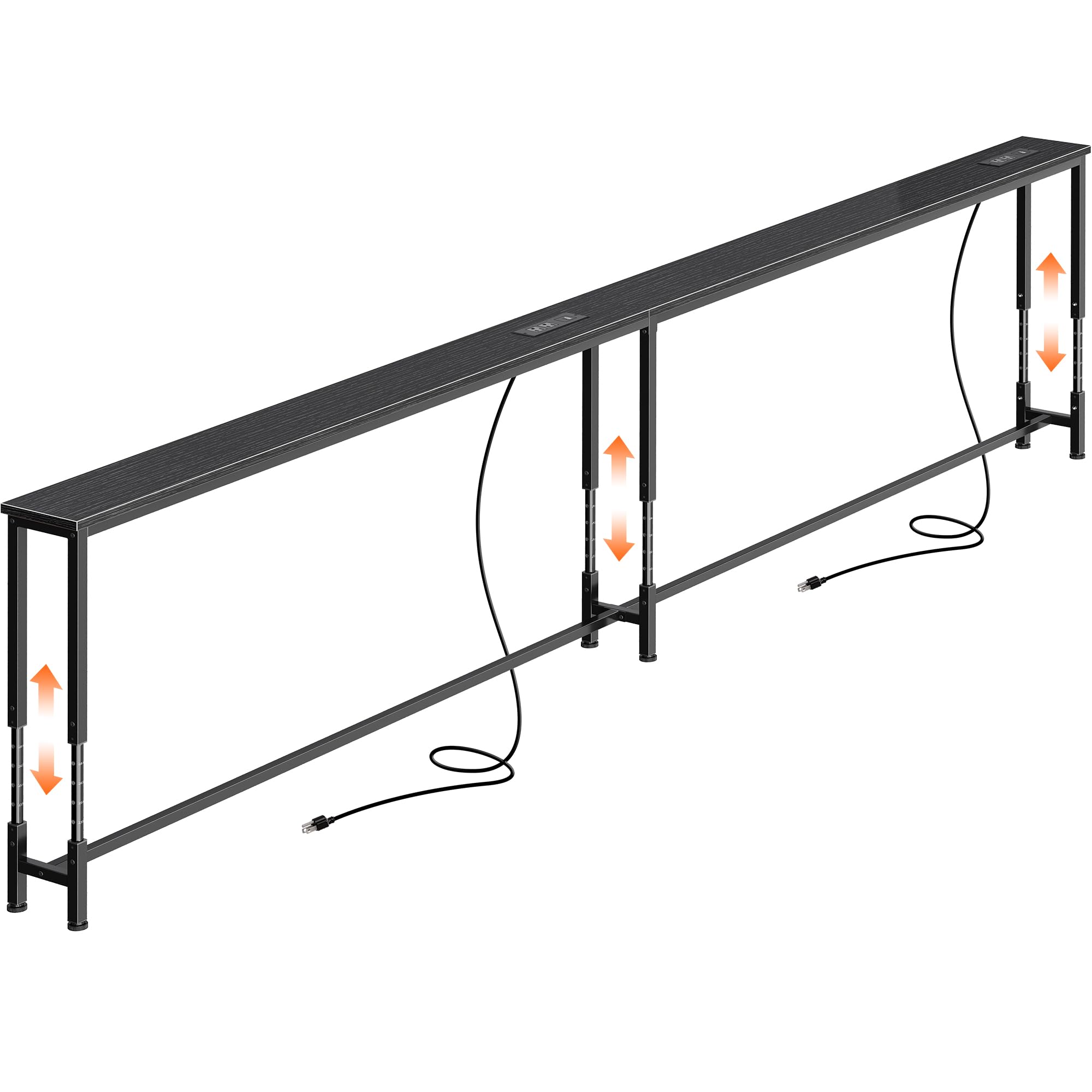 Huuger 110.2-inch sofa table side view with convenient power outlets for lounging.