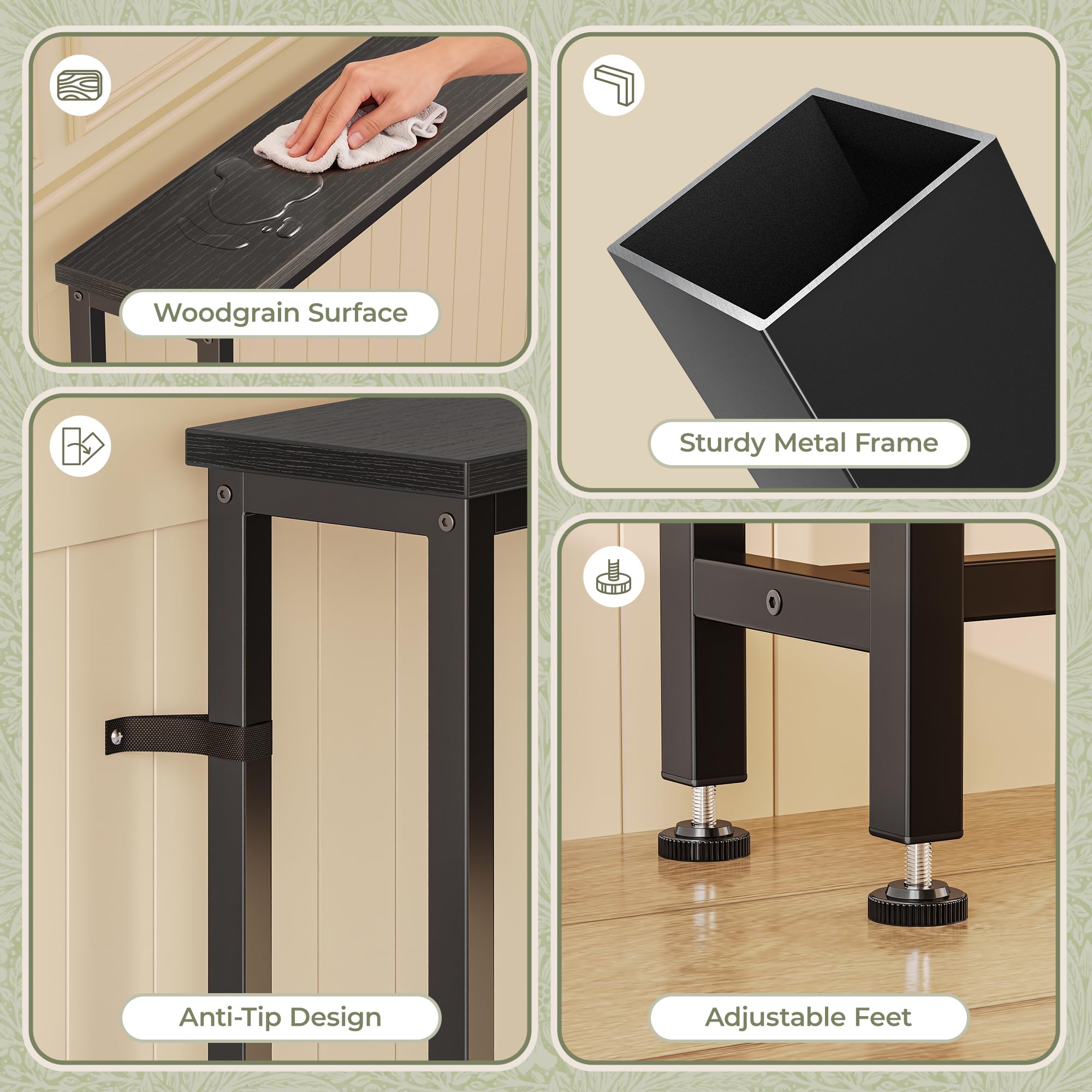 Huuger 110.2-inch sofa table vintage finish complements modern and classic interiors.