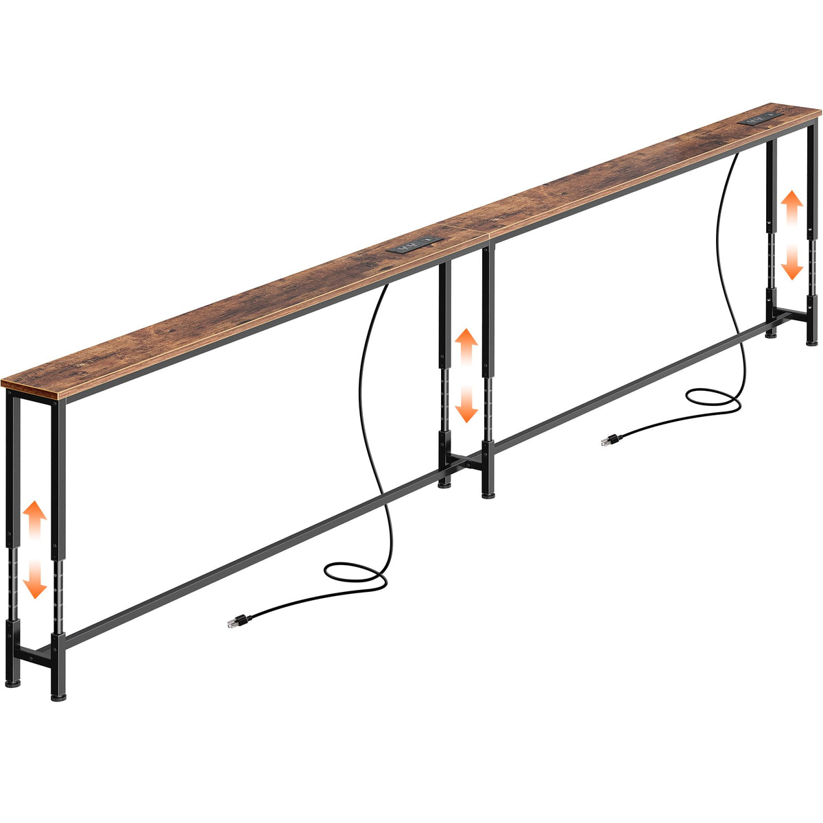 Huuger 110.2 inch sofa table behind the couch with outlets for easy charging.