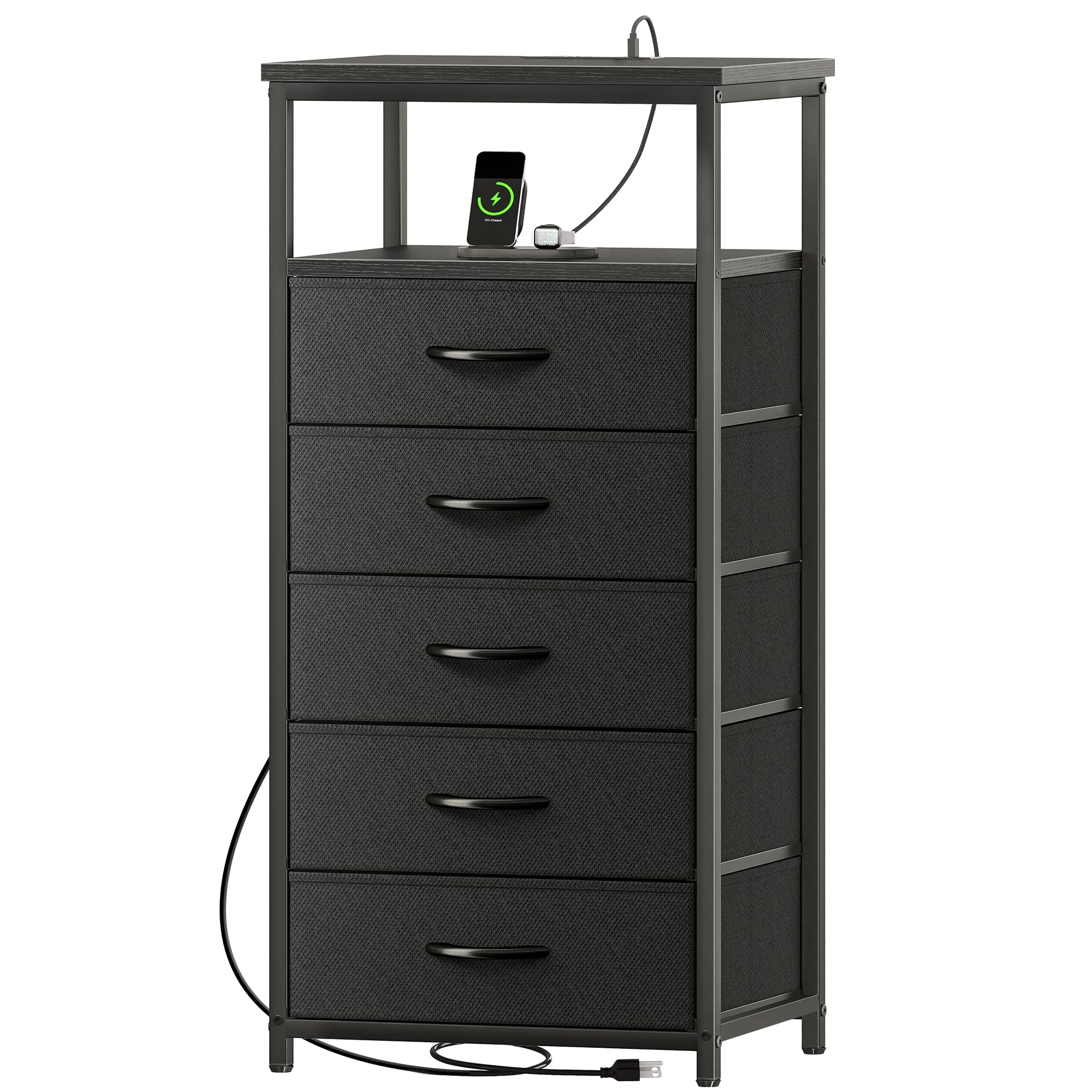 Huuger 5-drawer dresser with charging station on top for convenient device charging