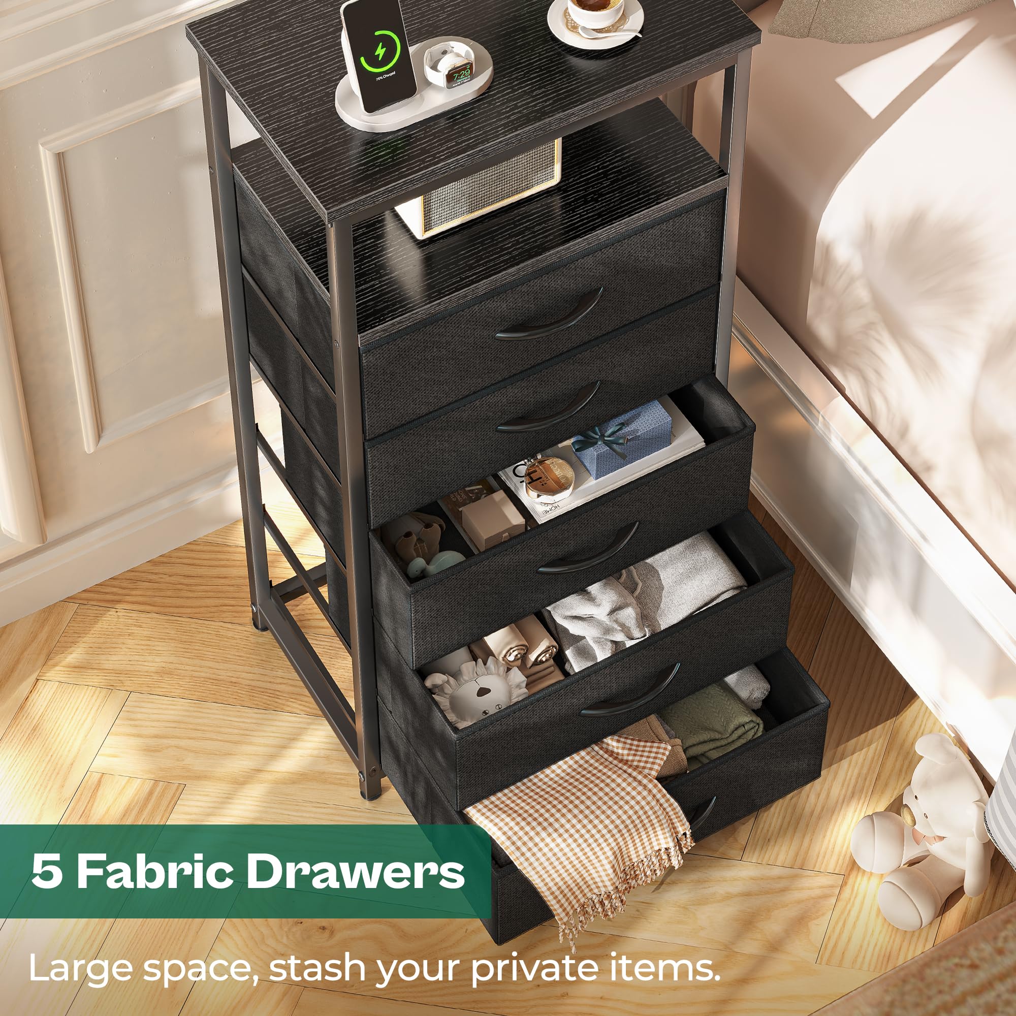 Huuger adjustable feet keep the dresser stable on uneven floors