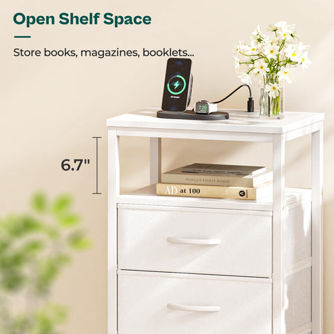 Huuger bedroom setup showcases space-saving tall dresser in use.