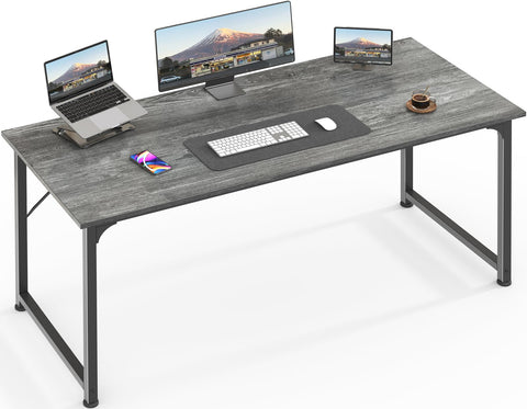 Huuger 55-inch computer desk with a spacious surface for multiple devices and coffee.