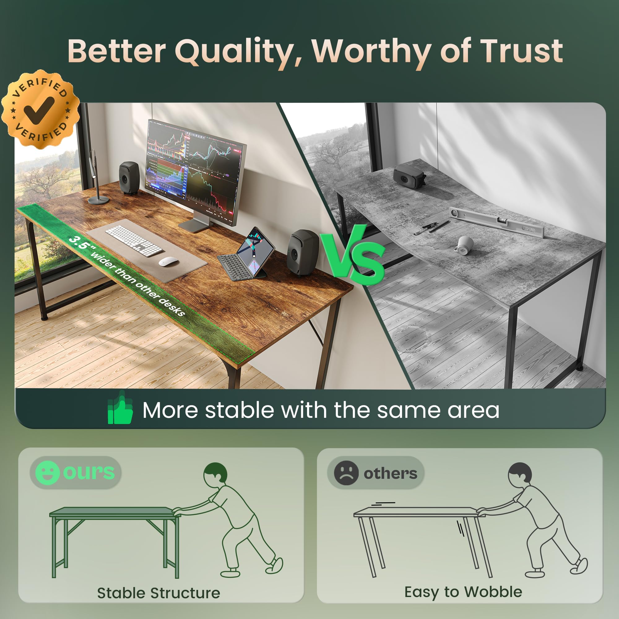 Huuger desk with sturdy metal frame detail and stability