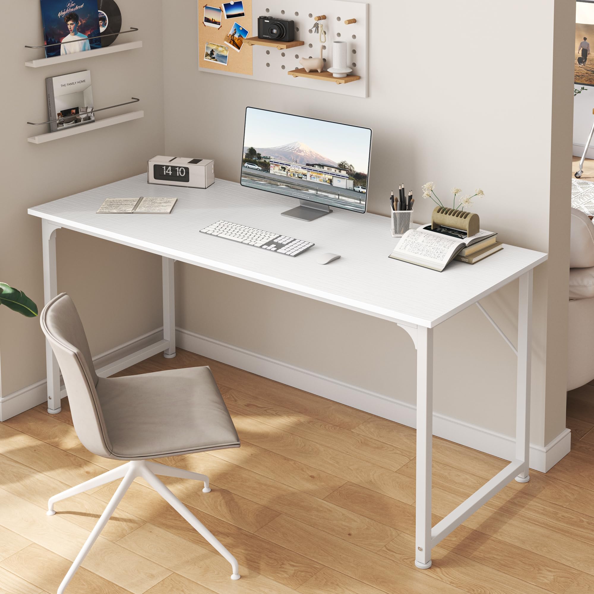 Huuger white top desk in a modern home office setting