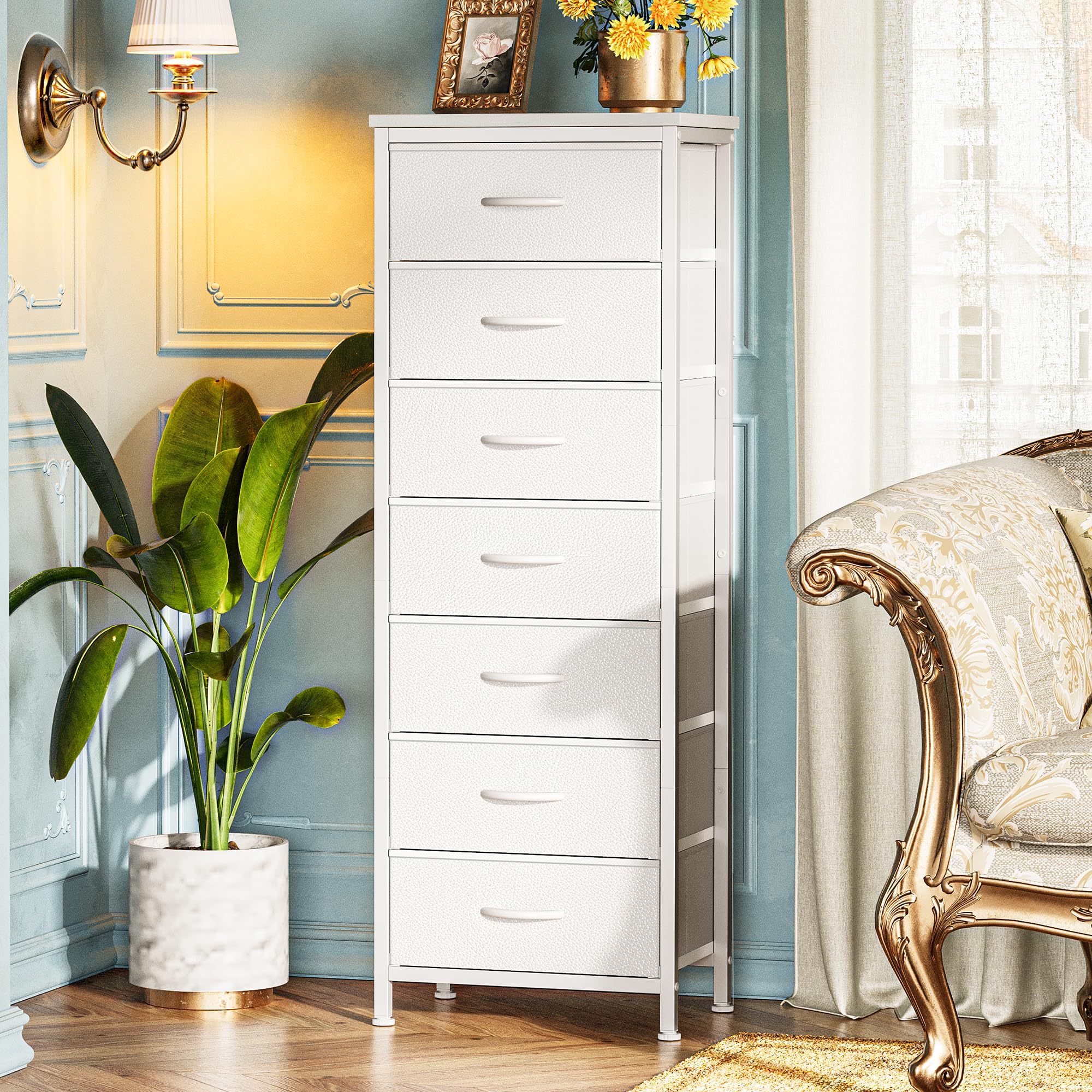 Huuger dresser in dorm-room setup complements small living spaces.