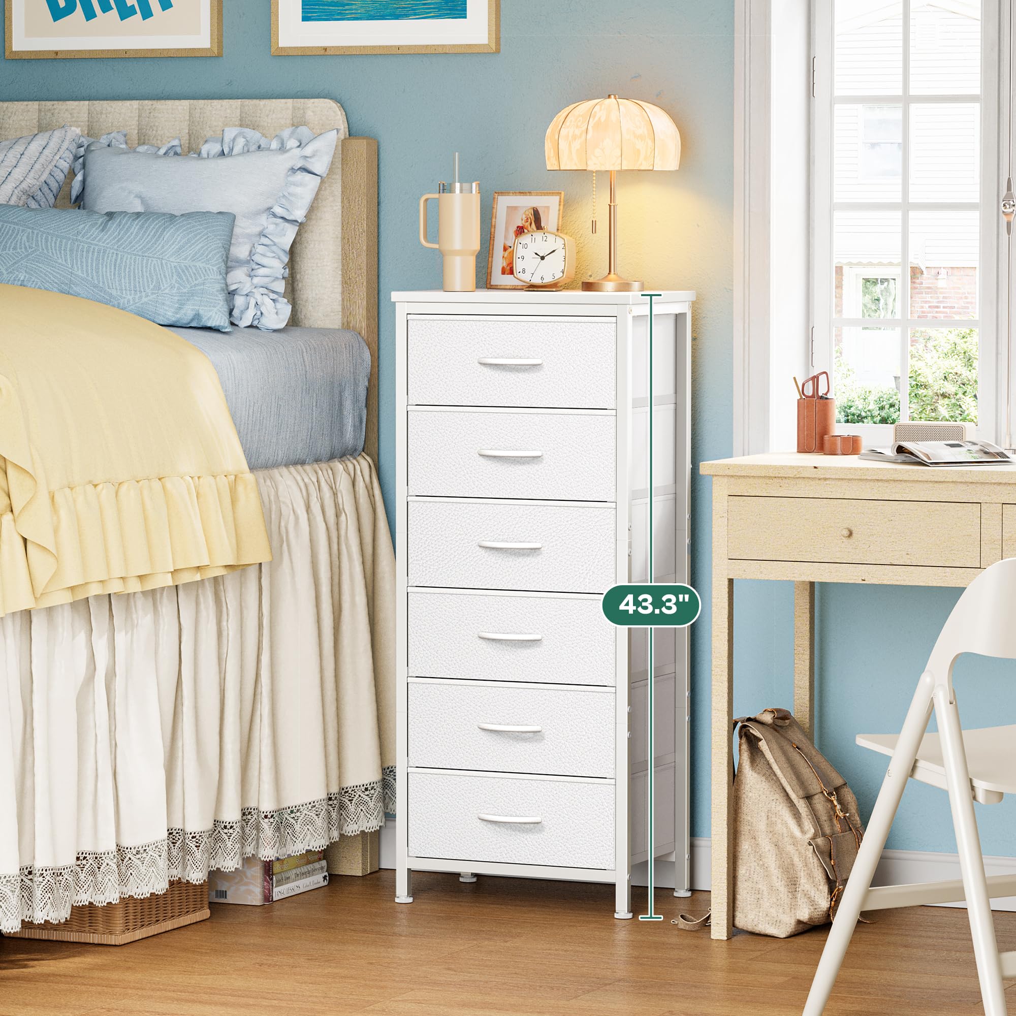Huuger white fabric dresser with bins enhances closet organization and access.