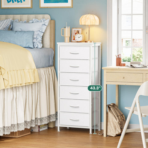 Huuger white fabric dresser with bins enhances closet organization and access.