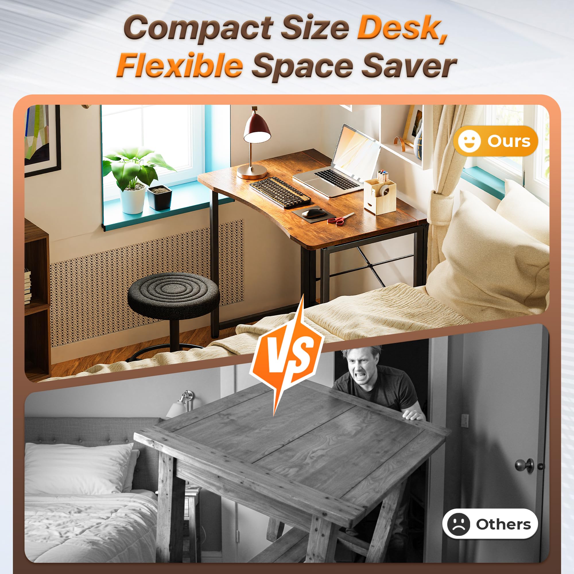 Huuger folding desk with a 31.5-inch surface for extra workspace.