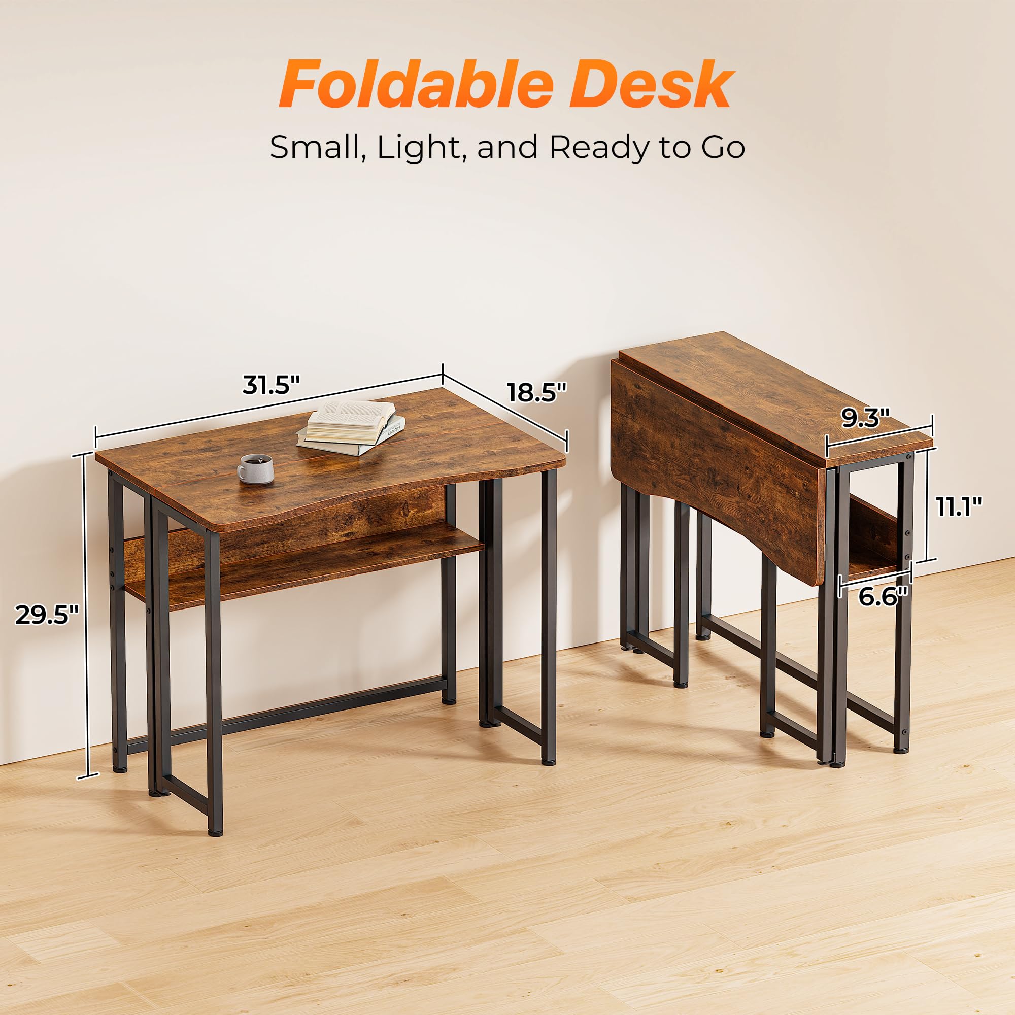Huuger folding desk space saver for apartment layouts.