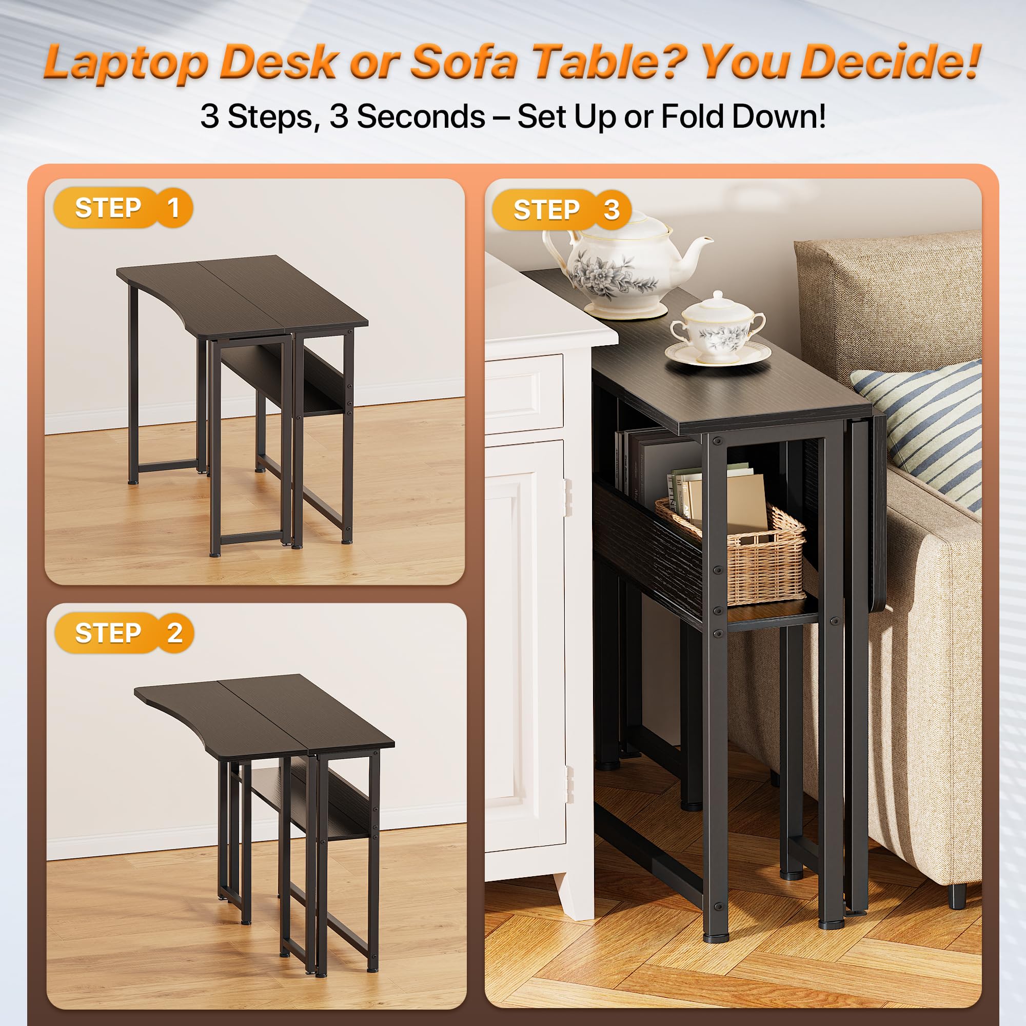Huuger folding desk with deeper desktop for laptops and notebooks.