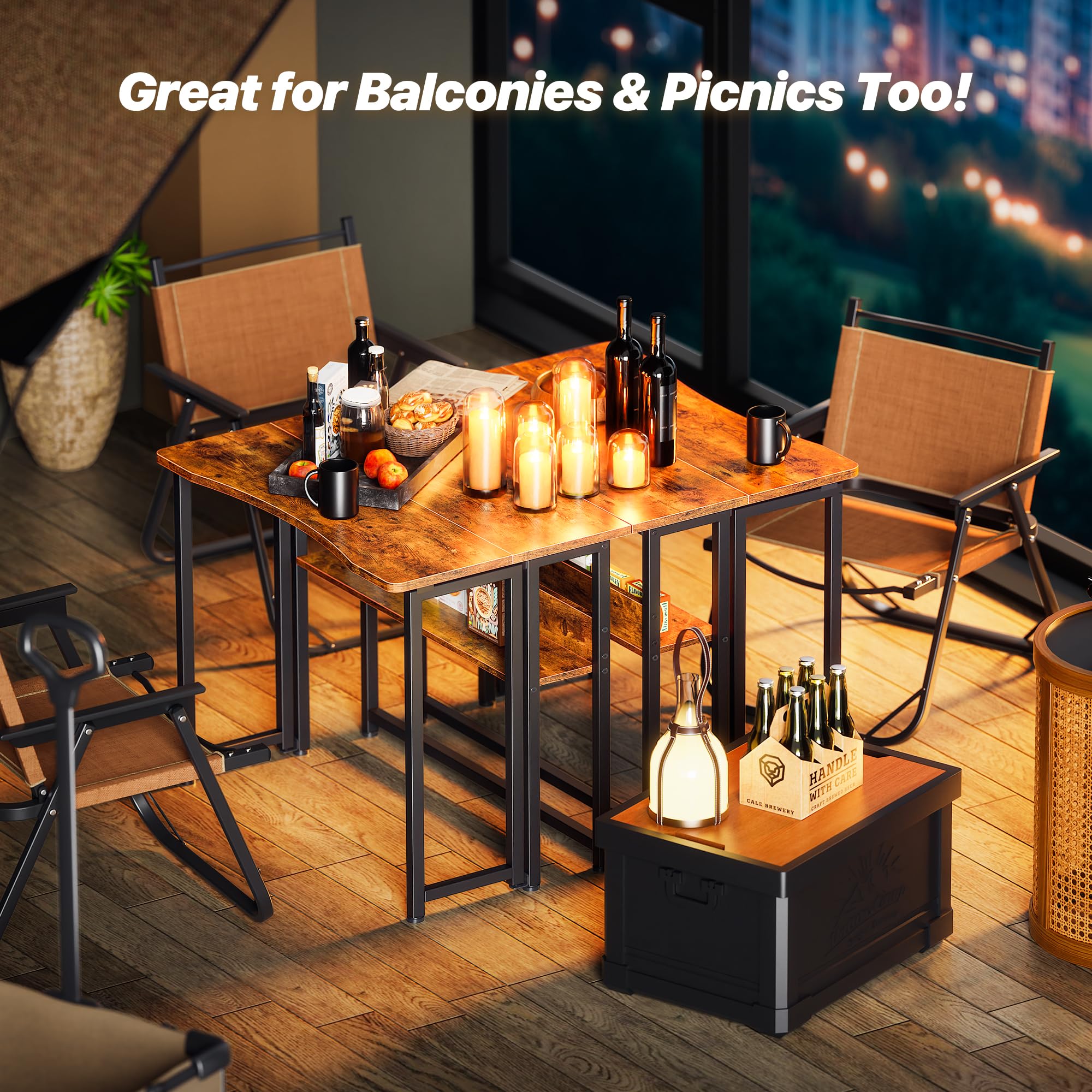 Huuger folding desk used as dining table in living room with family.